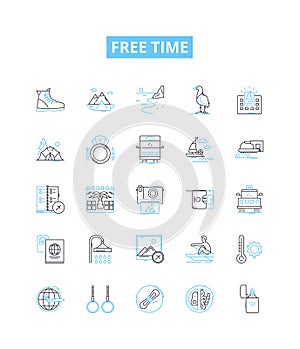 Free time vector line icons set. Leisure, Relaxation, Spare, Recreation, Vacation, Holiday, Idleness illustration