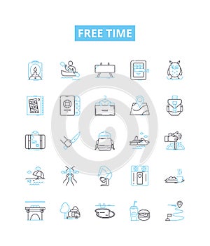 Free time vector line icons set. Leisure, Relaxation, Spare, Recreation, Vacation, Holiday, Idleness illustration