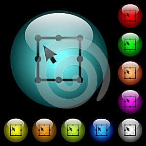 Free transform object icons in color illuminated glass buttons photo