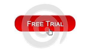 Free trial web interface button clicked with mouse cursor, red color, software