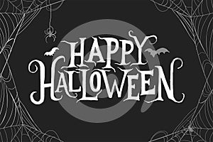 Free vector happy halloween lettering with spiderweb