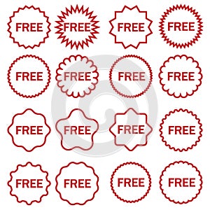 Free vector icons set. Red badge sticker illustration sign collection. Promotion and advertising.