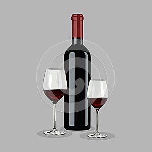 Free vector wine with glass and bottle