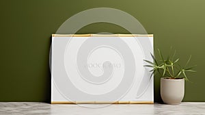 Free White Bamboo Sign Mockup With Plant And Smokey Background