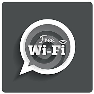 Free wi-fi icon. Wifi speech bubble. Wireless zone