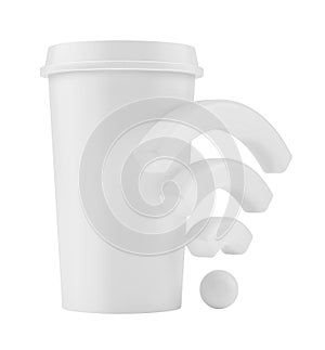 Free Wi-Fi zone. Cup with wireless signal. 3d rendering.