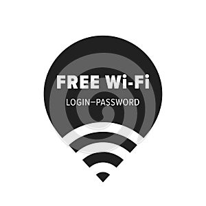 Free wi-fi zone vector icon. Public free wifi wlan hotspot sticker with login and password