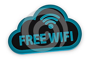 Free WIFI Cloud Symbol - 3D Illustration - Isolated On White Bac