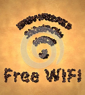 Free Wifi Icon Coffee Bean on Old Paper