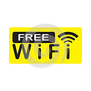 Free wifi icon symbol. Vector  sign with wave signal icon on yellow background.