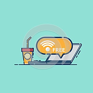 Free wifi with laptop and coffee cup