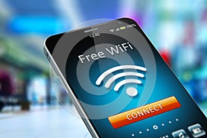 Free WiFi network on smartphone in the shopping mall