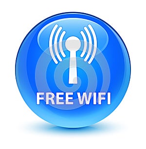 Free wifi (wlan network) glassy cyan blue round button