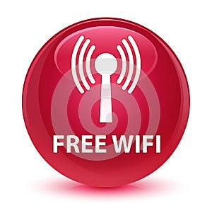 Free wifi (wlan network) glassy pink round button