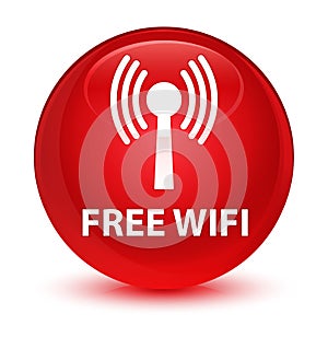 Free wifi (wlan network) glassy red round button