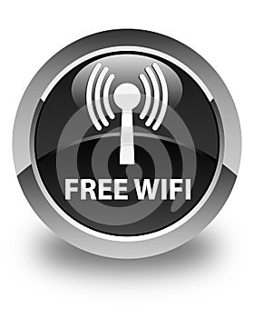 Free wifi (wlan network) glossy black round button