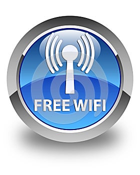 Free wifi (wlan network) glossy blue round button