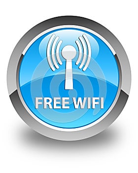 Free wifi (wlan network) glossy cyan blue round button