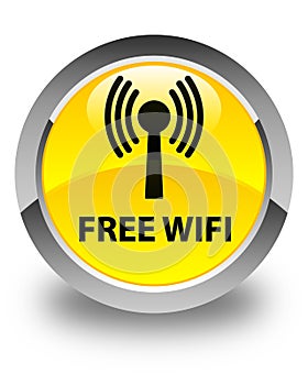 Free wifi (wlan network) glossy yellow round button