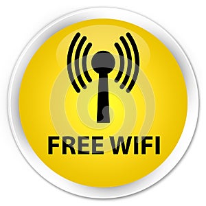Free wifi (wlan network) premium yellow round button