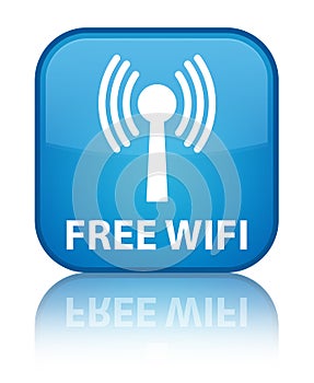 Free wifi (wlan network) special cyan blue square button
