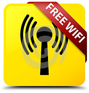 Free wifi (wlan network) yellow square button red ribbon in corn