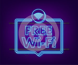 Free wifi zone blue icon. Free wifi here sign concept. Neon icon. Vector illustration