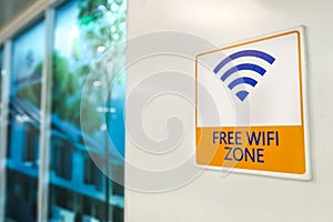 Free Wifi Zone word signage at public  area for patron`s convenience