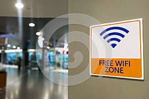 Free Wifi Zone word signage at public  area for patron`s convenience