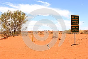 Free wild campsite in the sand dunes along Lasseter Highway, Australia