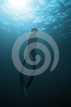 Freediver Underwater in San Andres, Colombia