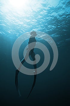 Freediver Underwater in San Andres, Colombia