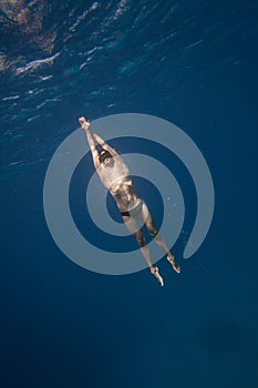 Freediver Underwater in San Andres, Colombia