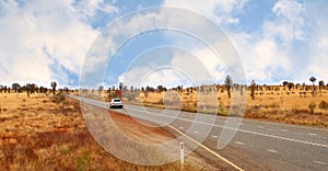 Freedom and adventure, road trip in the desert of the Outback, Australia