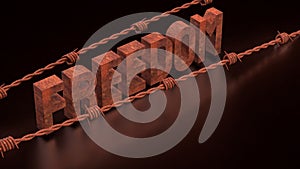 The Freedom and barbed wire rusty on Black background 3d Rendering