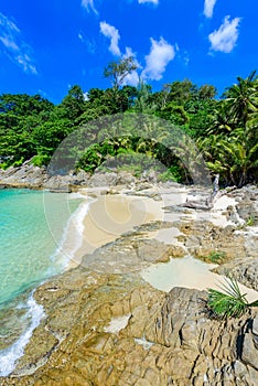 Freedom beach, Phuket, Thailand - Tropical island with white paradise sand beach and turquoise clear water and granite stones