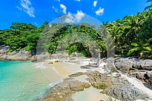 Freedom beach, Phuket, Thailand - Tropical island with white paradise sand beach and turquoise clear water and granite stones