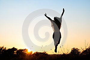 Freedom, beautiful girl jumping