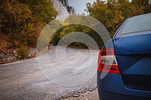 Freedom car travel concept in autumn mountains