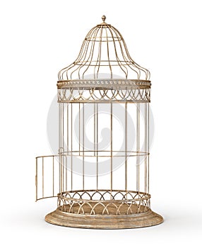 Freedom concept. Open cage isolated on a white