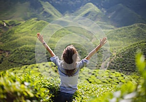 Freedom girl with hands up