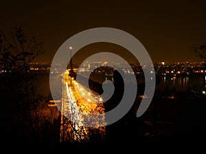Freedom with Liberty bridge in city of Novi Sad, Serbia at night