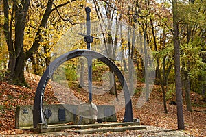 Freedom Monument in Wisnicz. memorial monument on the road to the castle