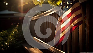 Freedom shines through rustic American flag fence generated by AI