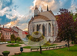 Freedom square and St. Michael chapel in center of Kosice, Slovakia