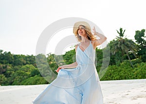 Freedom traveler woman enjoy a wonderful nature on island