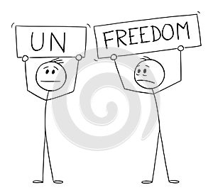 Freedom and Unfreedom , Vector Cartoon Stick Figure Illustration