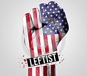 Freedom of United States of America vs Leftist Concept Background with Fist. photo