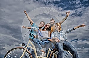 Freedom urban commuting. Bicycle as part of life. Cycling modernity and national culture. Group friends hang out with