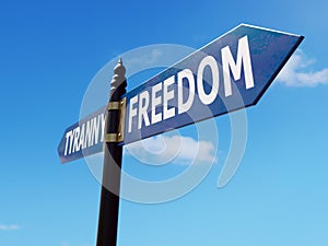 Freedom vs Tyranny signpost